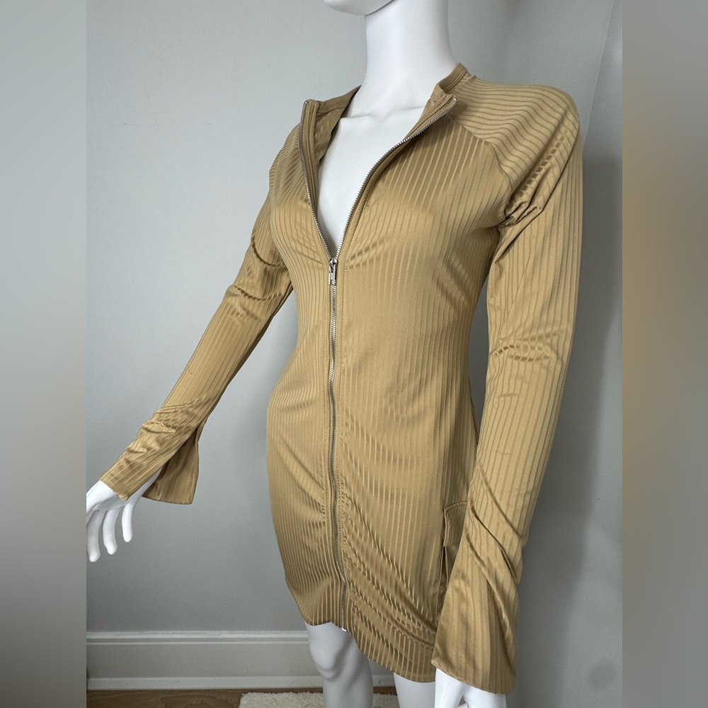 Oh Polly Tan Long Sleeve Zipper Dress